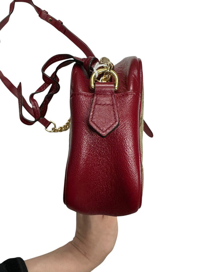 GUCCI GG Canvas Abbey Shoulder Bag Beige/Red Gold Hardware GU578