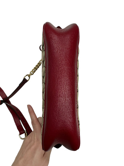 GUCCI GG Canvas Abbey Shoulder Bag Beige/Red Gold Hardware GU578