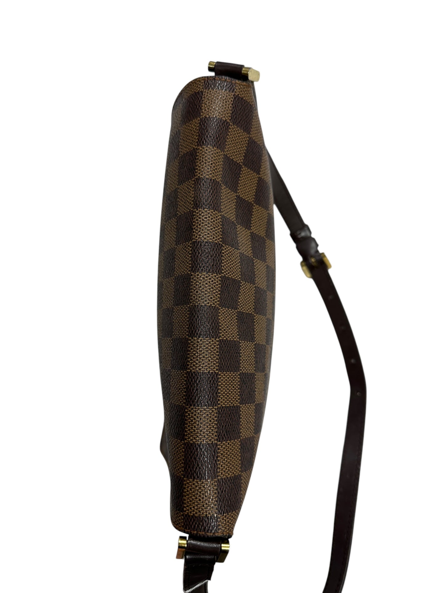 LOUIS VUITTON Damier Ebene Musette Tango Shoulder Bag Brown Gold Hardware LO2329