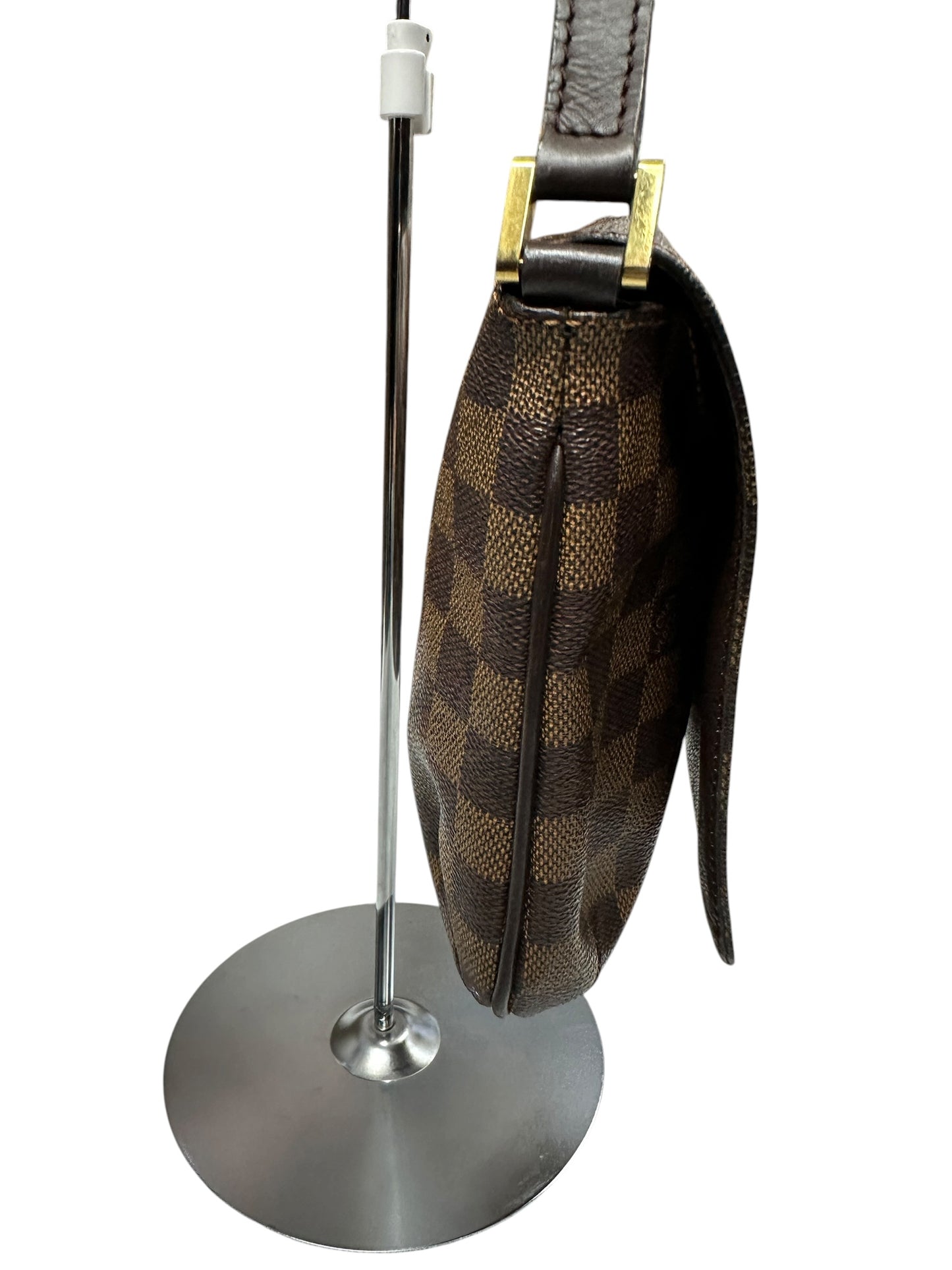 LOUIS VUITTON Damier Ebene Musette Tango Shoulder Bag Brown Gold Hardware LO2329