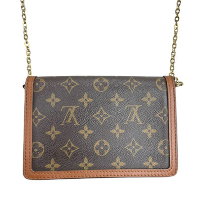 LOUIS VUITTON Monogram Reverse Dauphine Chain Wallet Brown Gold Hardware LO2344