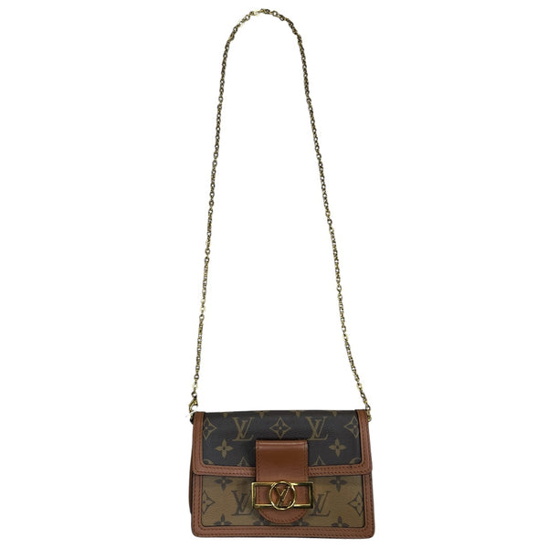 LOUIS VUITTON Monogram Reverse Dauphine Chain Wallet Chain Wallet Brown Gold Hardware LO2344