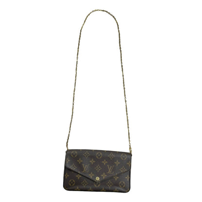 LOUIS VUITTON Monogram Felicie Pochette Chain Wallet Brown Gold Hardware LO2336