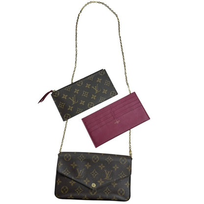 LOUIS VUITTON Monogram Felicie Pochette Chain Wallet Brown Gold Hardware LO2336