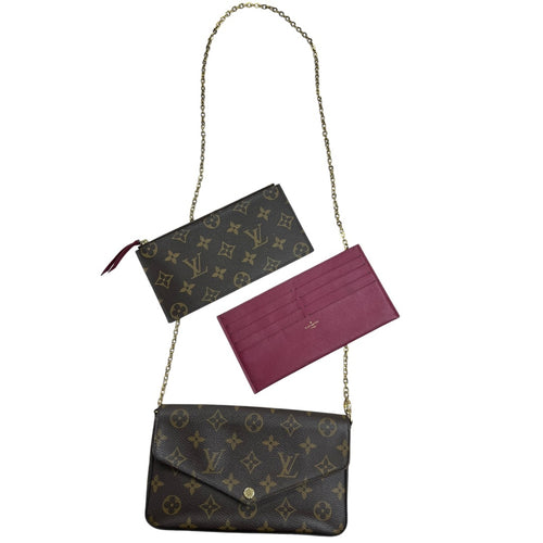 LOUIS VUITTON Monogram Felicie Pochette Chain Wallet Brown Gold Hardware LO2336