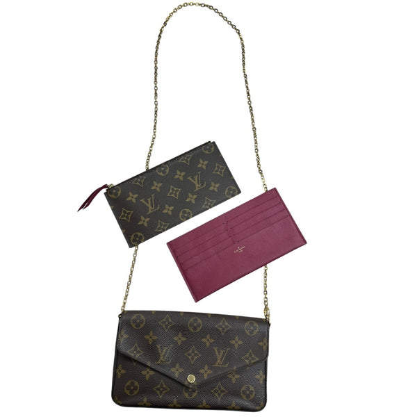 LOUIS VUITTON Monogram Felicie Pochette Chain Wallet Brown Gold Hardware LO2336