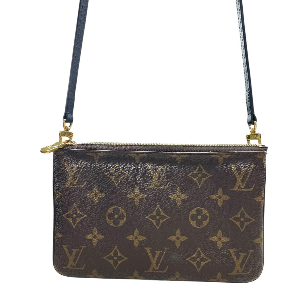 LOUIS VUITTON Monogram Reverse Double Zip Pochette Crossbody Pouch Brown Gold Hardware LO2340