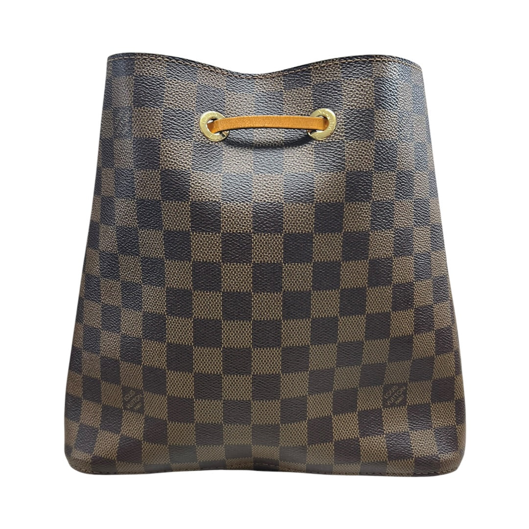 LOUIS VUITTON Damier Ebene NeoNoe BB Bucket Bag Brown Gold Hardware LO2356
