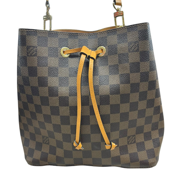 LOUIS VUITTON Damier Ebene NeoNoe BB Bucket Bag Brown Gold Hardware LO2356