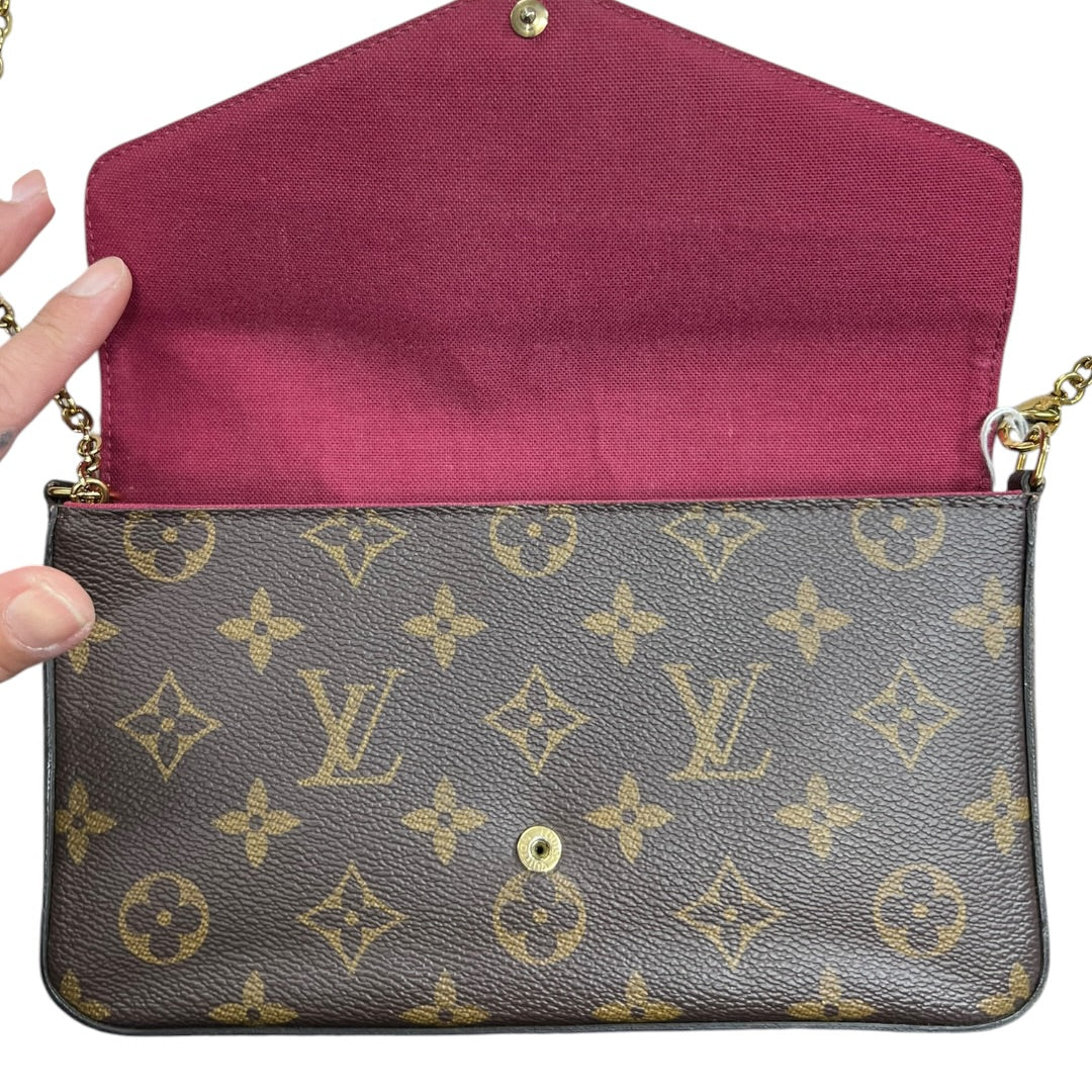 LOUIS VUITTON Monogram Felicie Pochette Chain Wallet Brown Gold Hardware LO2336