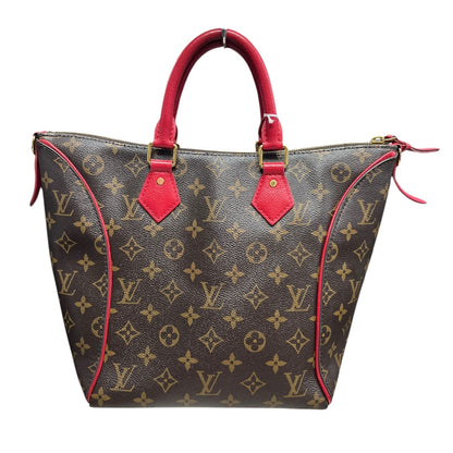 LOUIS VUITTON Monogram Sac Plat Tote Bag Brown/Red Gold Hardware LO2328