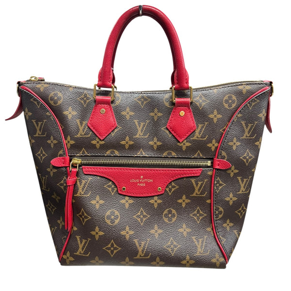 LOUIS VUITTON Monogram Sac Plat Tote Bag Brown/Red Gold Hardware LO2328