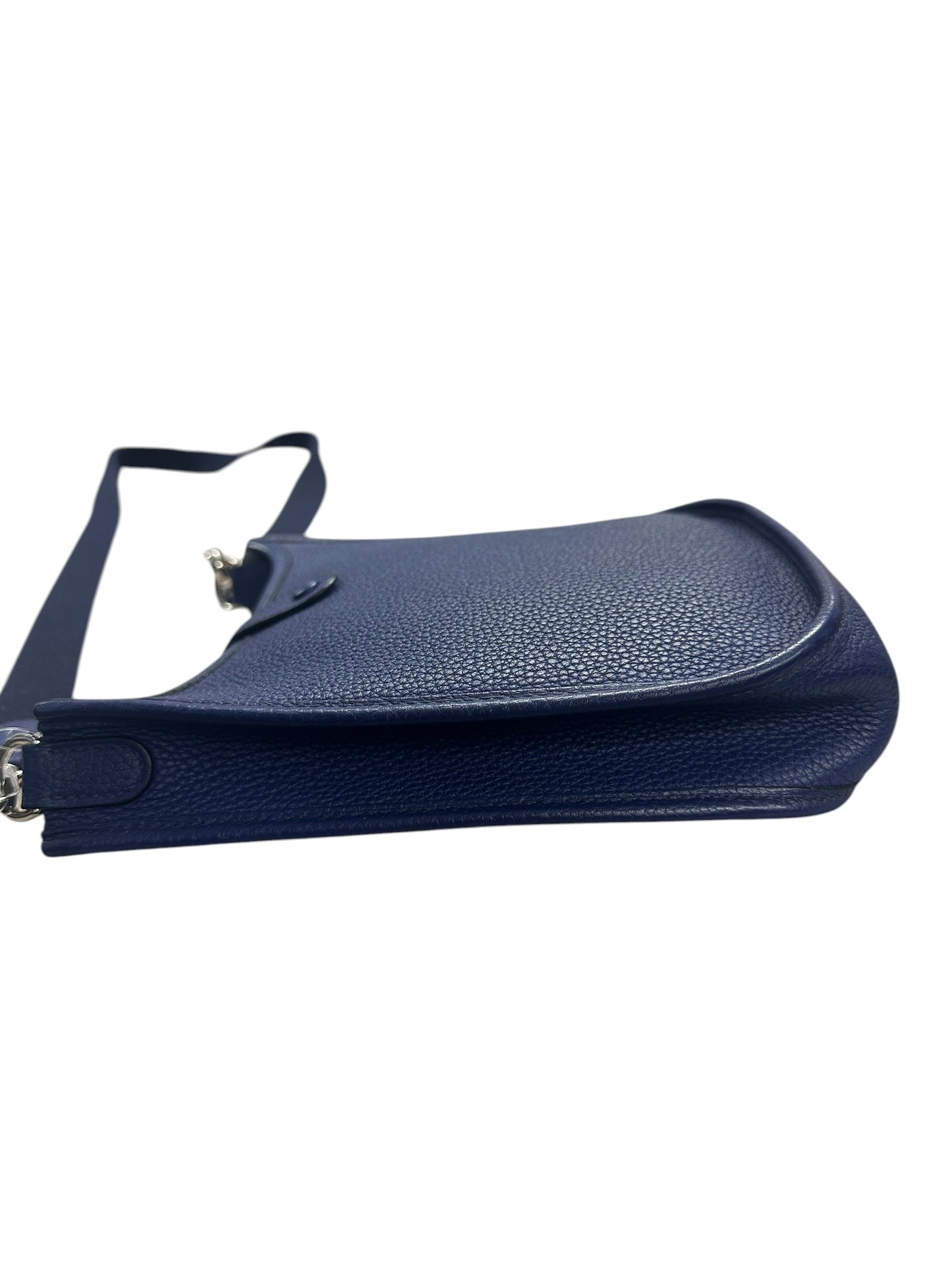 HERMES Togo Evelyne TPM Crossbody Bag Bleu Saphir Silver Hardware HE422