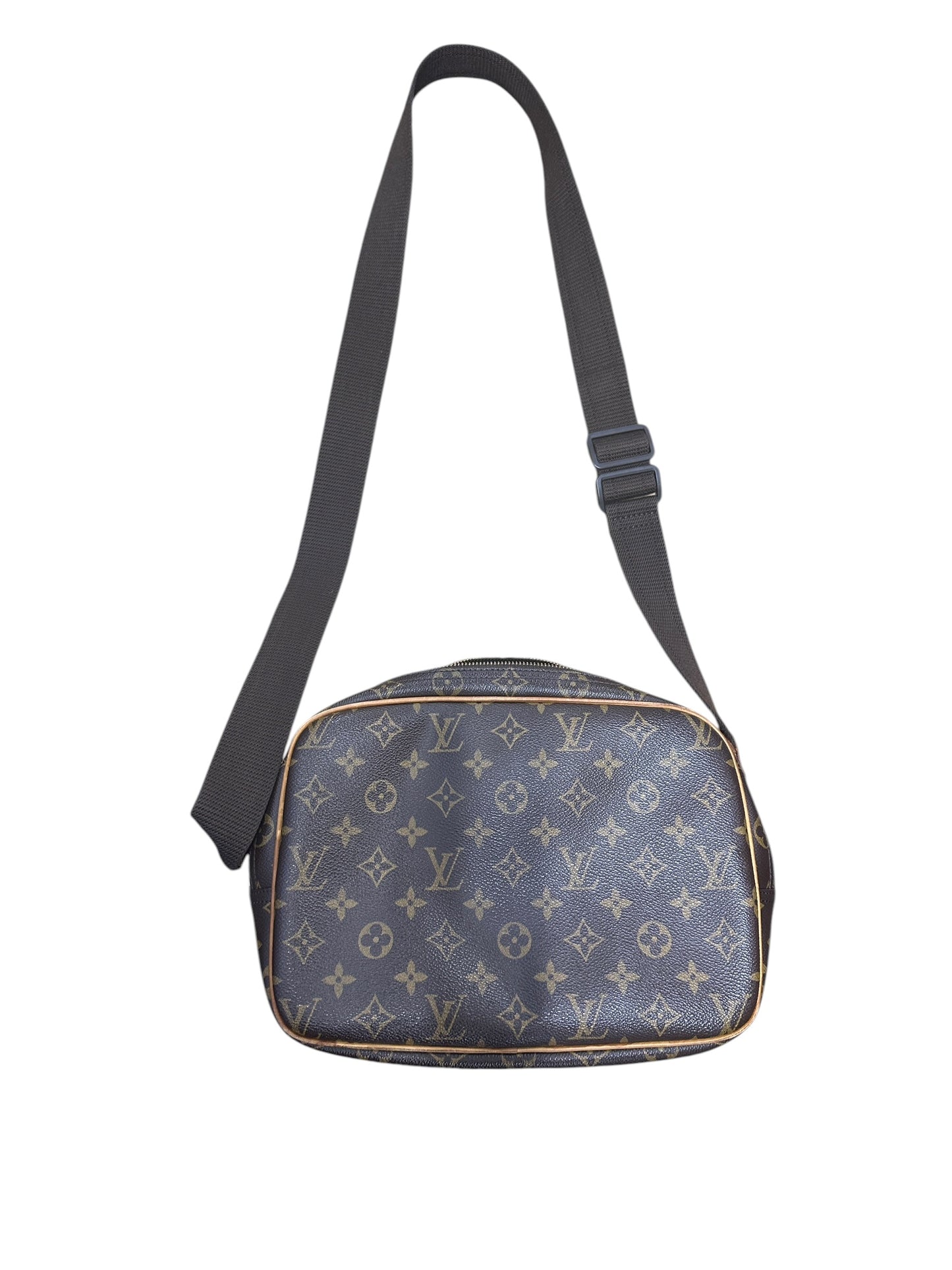 LOUIS VUITTON Monogram Reporter PM Crossbody Bag Brown Gold Hardware LO2360A