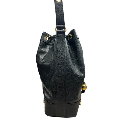 CHANEL Caviar Vintage Bucket Drawstring Shoulder Bag Black Gold Hardware CH2139