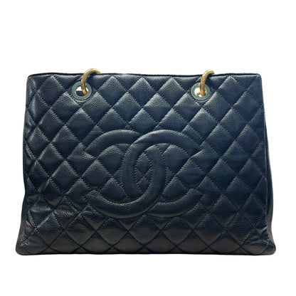 CHANEL Caviar Grand Shopping Tote GST Shoulder Bag Black Gold Hardware CH2137