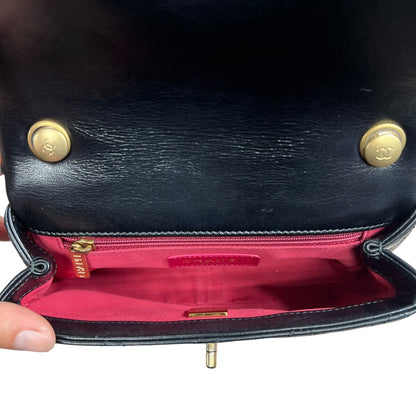CHANEL Lambskin Mini Flap Bag with Pearl Chain Black Gold Hardware CH2135