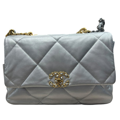 CHANEL 19 Lambskin Small Flap Bag Silver Metallic Mixed Hardware CH2136