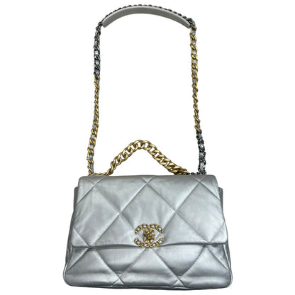CHANEL 19 Lambskin Small Flap Bag Silver Metallic Mixed Hardware CH2136