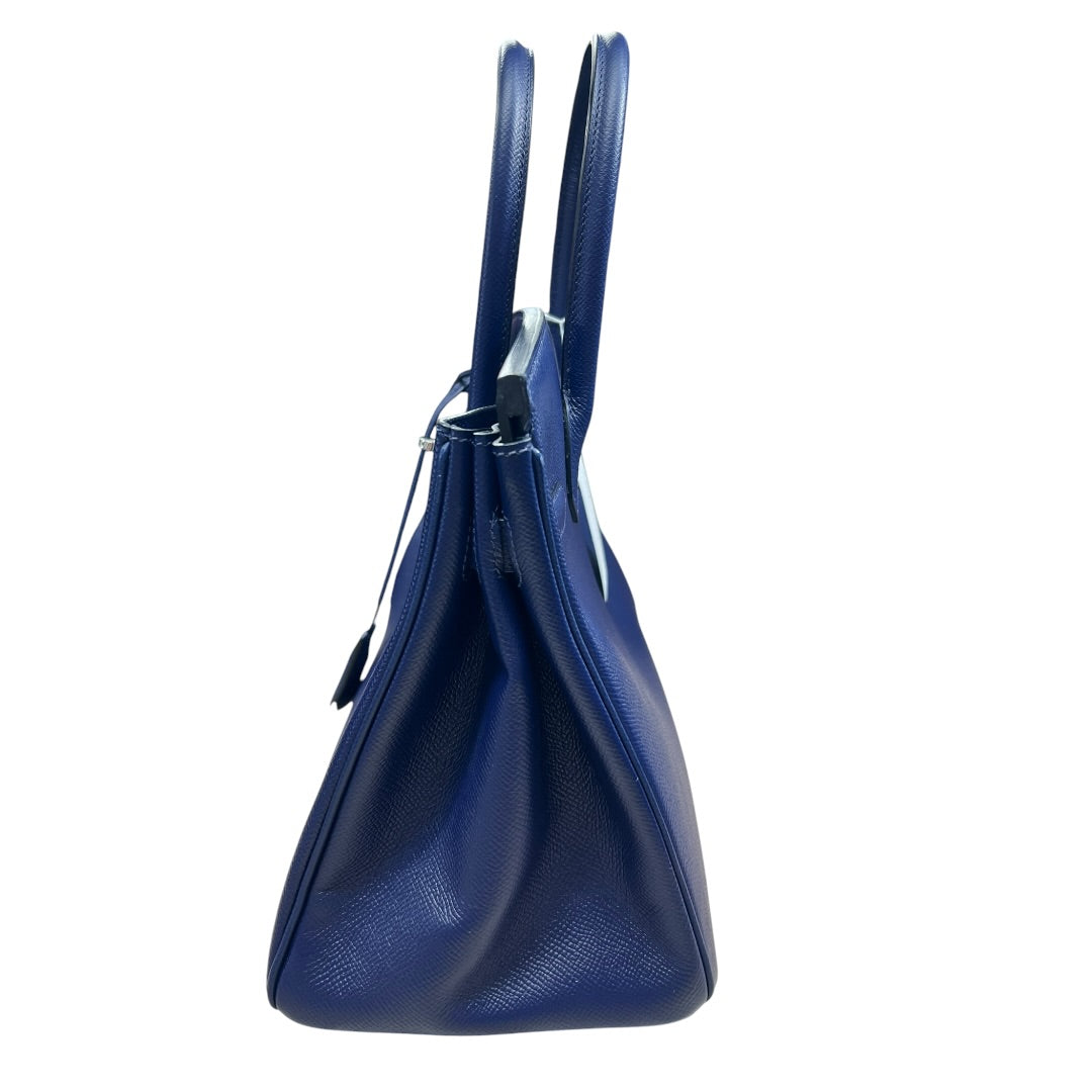 HERMES Epsom Birkin 30 Handbag Bleu Electrique Silver Hardware HE447