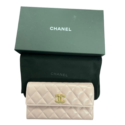 CHANEL Caviar Classic Long Flap Wallet Pink Gold Hardware CH2140