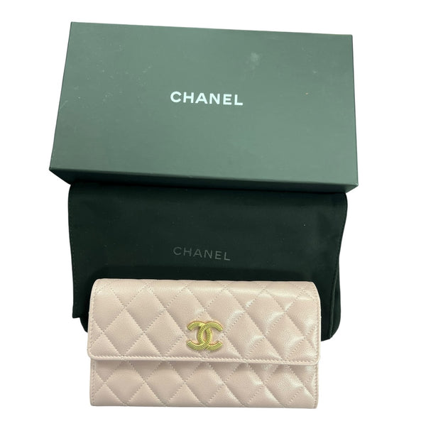 CHANEL Caviar Classic Long Flap Wallet Pink Gold Hardware CH2140