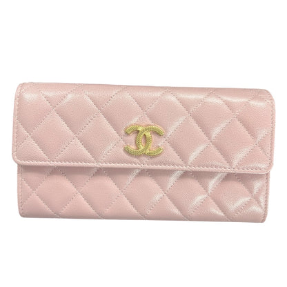 CHANEL Caviar Classic Long Flap Wallet Pink Gold Hardware CH2140