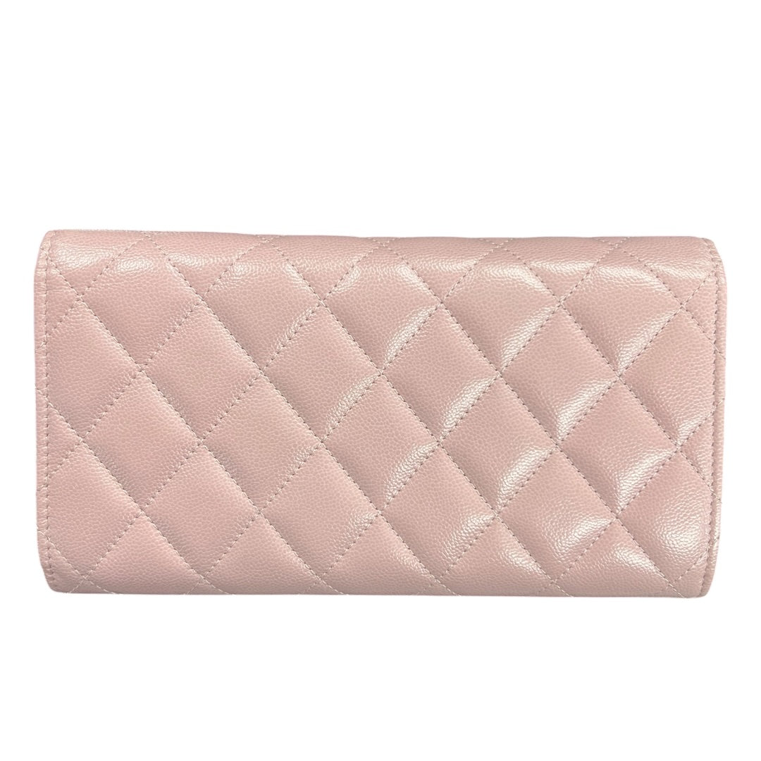 CHANEL Caviar Classic Long Flap Wallet Pink Gold Hardware CH2140