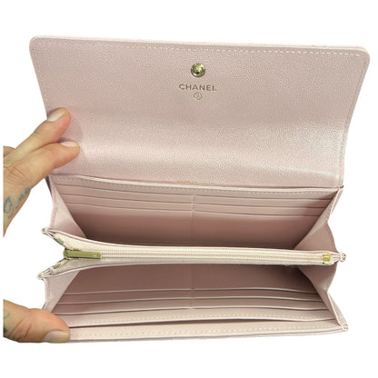 CHANEL Caviar Classic Long Flap Wallet Pink Gold Hardware CH2140