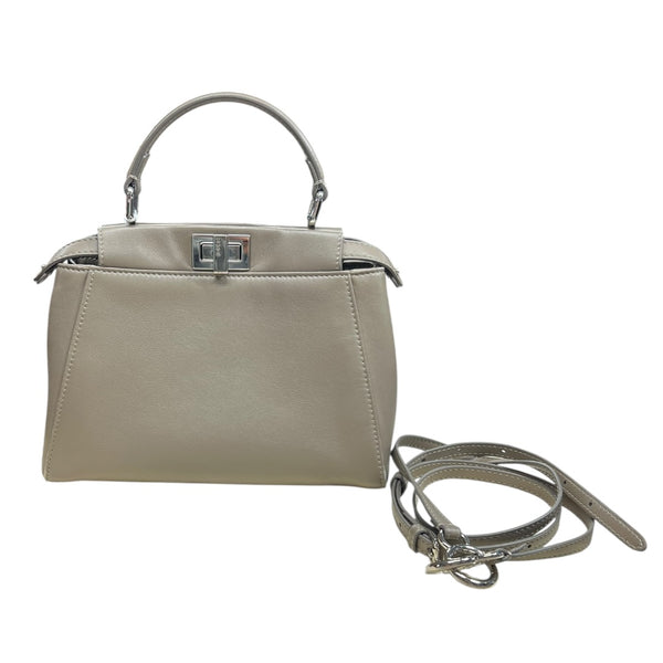 FENDI Leather Peekaboo Iconic Mini Handbag Dove Grey Silver Hardware FE369