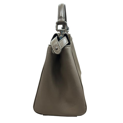 FENDI Leather Peekaboo Iconic Mini Handbag Dove Grey Silver Hardware FE369