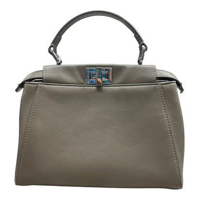 FENDI Leather Peekaboo Iconic Mini Handbag Dove Grey Silver Hardware FE369