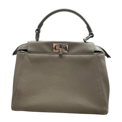 FENDI Leather Peekaboo Iconic Mini Handbag Dove Grey Silver Hardware FE369