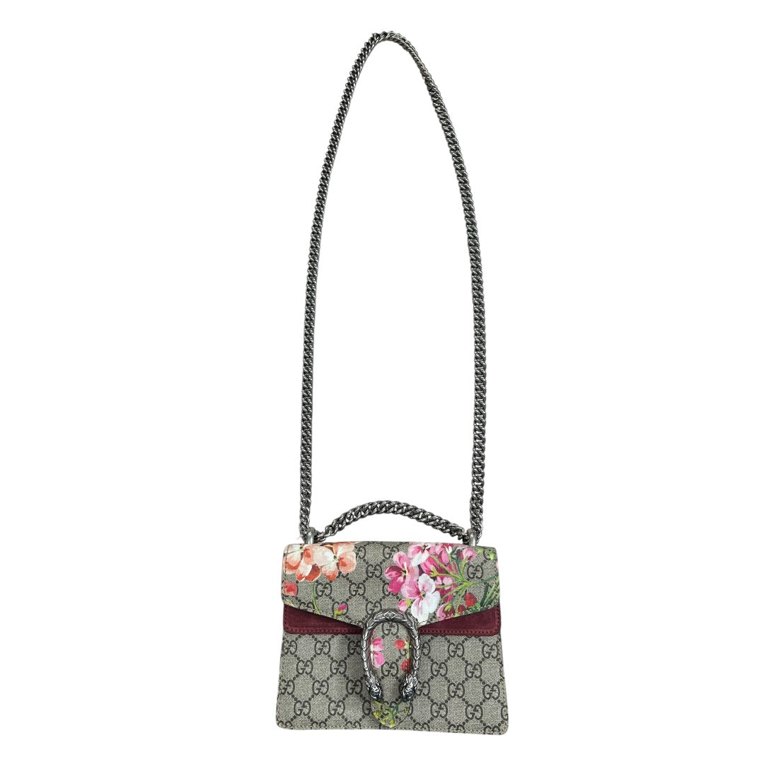 GUCCI GG Supreme Blooms Dionysus Shoulder Bag Mini Beige Silver Hardware Gu586