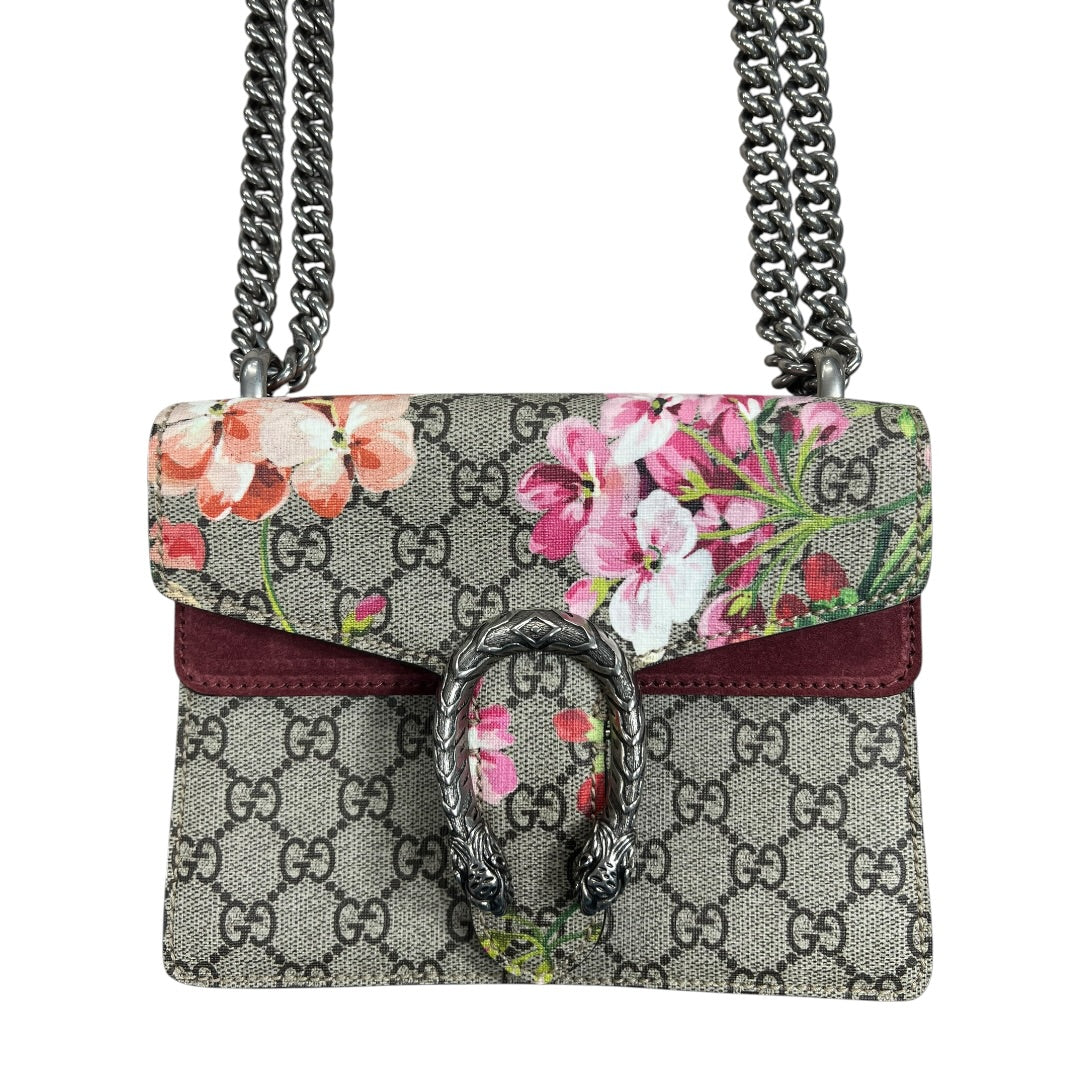 GUCCI GG Supreme Blooms Dionysus Shoulder Bag Mini Beige Silver Hardware Gu586