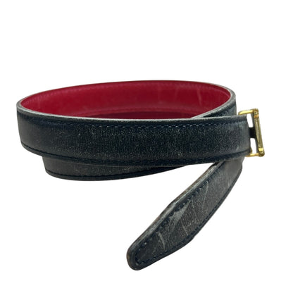 HERMES Leather Mini Constance Reversible H Belt Black Red Gold Hardware HE450