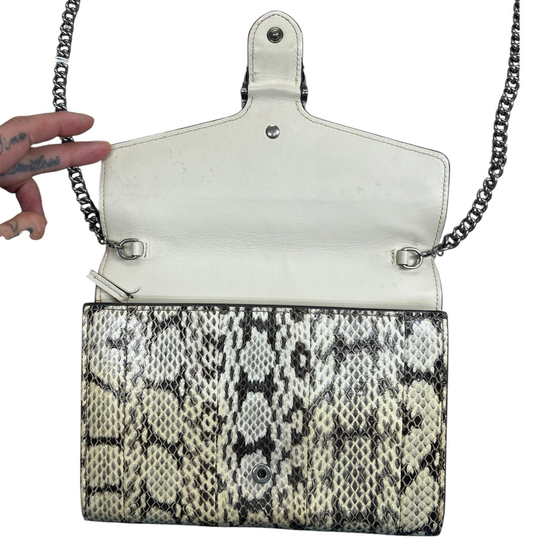 GUCCI Python Print Leather Dionysus Chain Wallet Crossbody Natural Silver Hardware Gu587