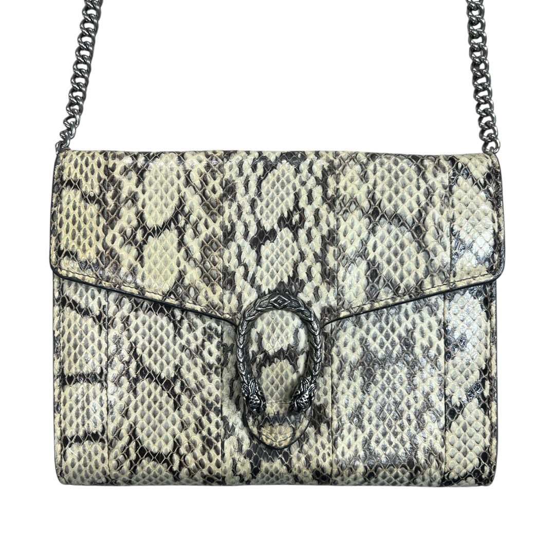 GUCCI Python Print Leather Dionysus Chain Wallet Crossbody Natural Silver Hardware Gu587