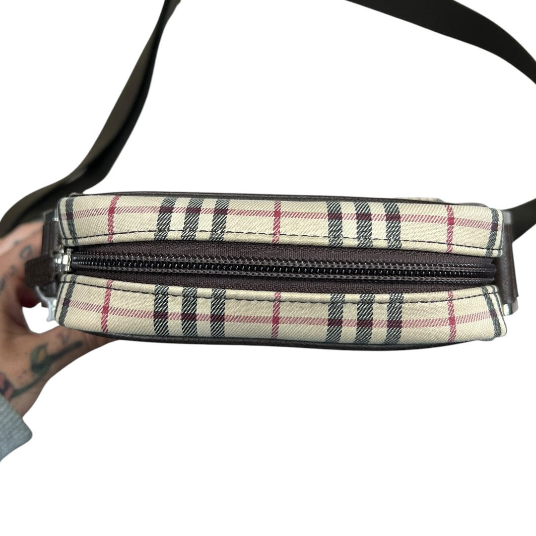 BURBERRY Nova Check Crossbody Bag Beige Silver Hardware BU1221