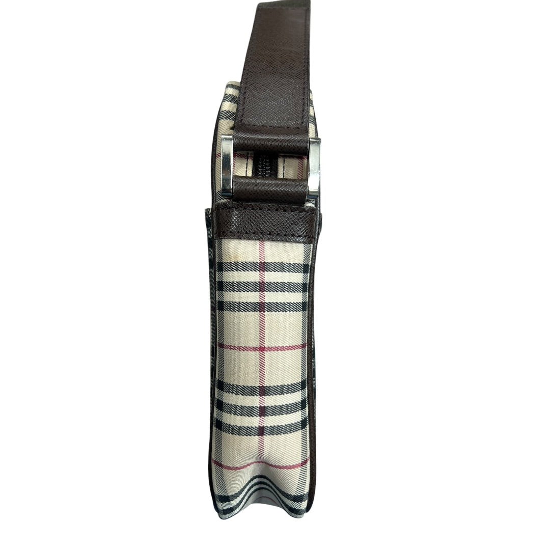 BURBERRY Nova Check Crossbody Bag Beige Silver Hardware BU1221