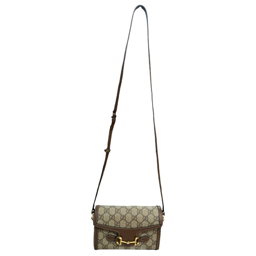 GUCCI GG Supreme Horsebit 1955 Mini Crossbody Beige Gold Hardware Gu579