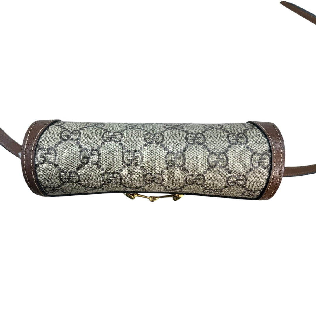 GUCCI GG Supreme Horsebit 1955 Mini Crossbody Beige Gold Hardware Gu579