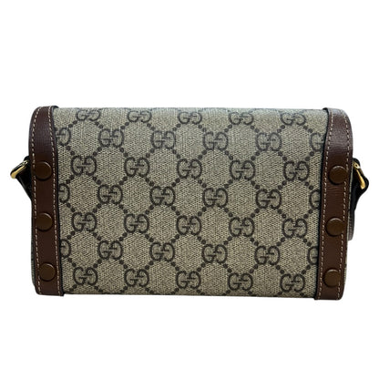 GUCCI GG Supreme Horsebit 1955 Mini Crossbody Beige Gold Hardware Gu579