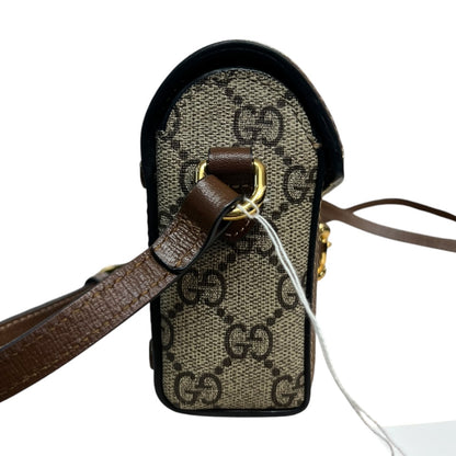 GUCCI GG Supreme Horsebit 1955 Mini Crossbody Beige Gold Hardware Gu579