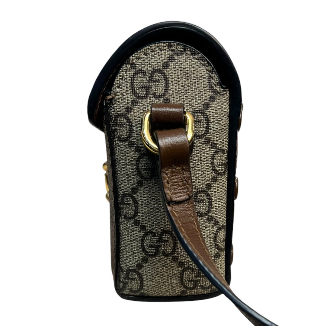 GUCCI GG Supreme Horsebit 1955 Mini Crossbody Beige Gold Hardware Gu579