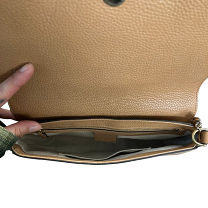 GUCCI Pebbled Leather Soho Chain Shoulder Bag Beige Gold Hardware Gu583
