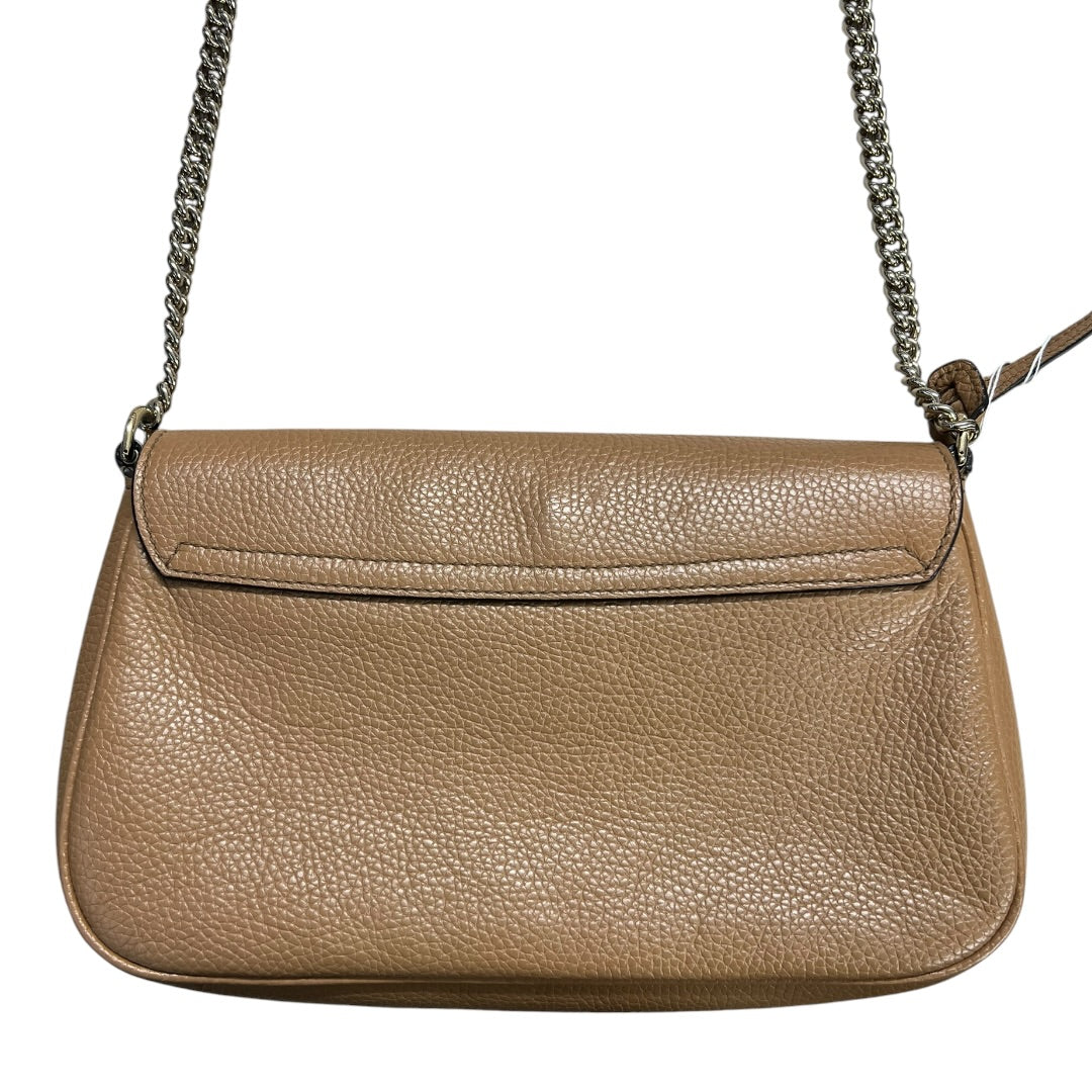 GUCCI Pebbled Leather Soho Chain Shoulder Bag Beige Gold Hardware Gu583