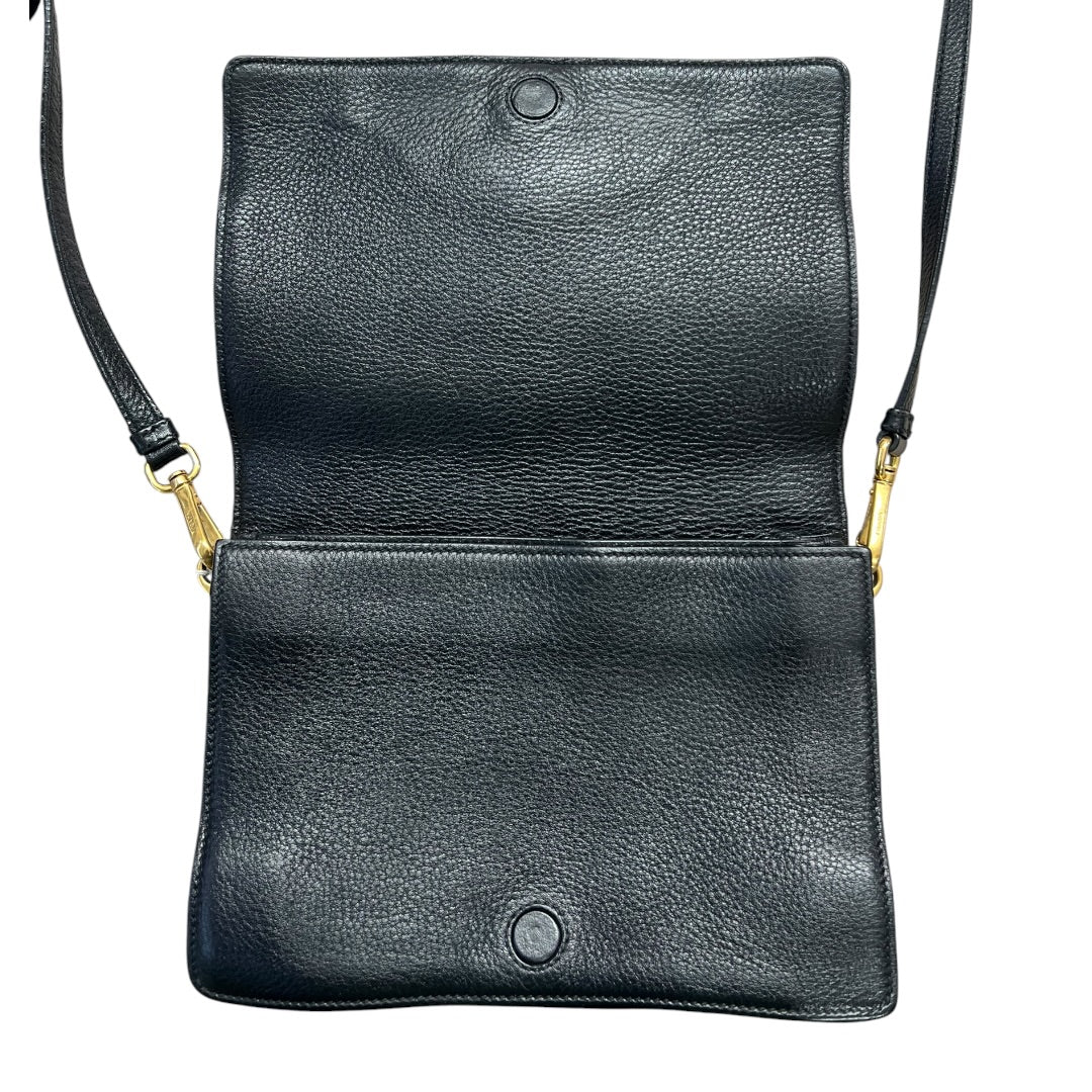 PRADA Vitello Daino Pebbled Leather Crossbody Flap Bag Black Gold Hardware PR189