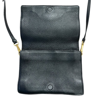 PRADA Vitello Daino Pebbled Leather Crossbody Flap Bag Black Gold Hardware PR189