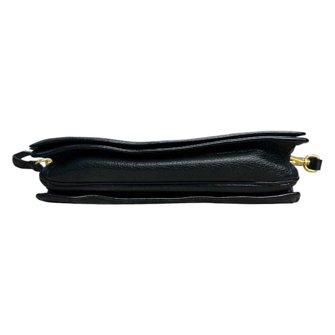 PRADA Vitello Daino Pebbled Leather Crossbody Flap Bag Black Gold Hardware PR189